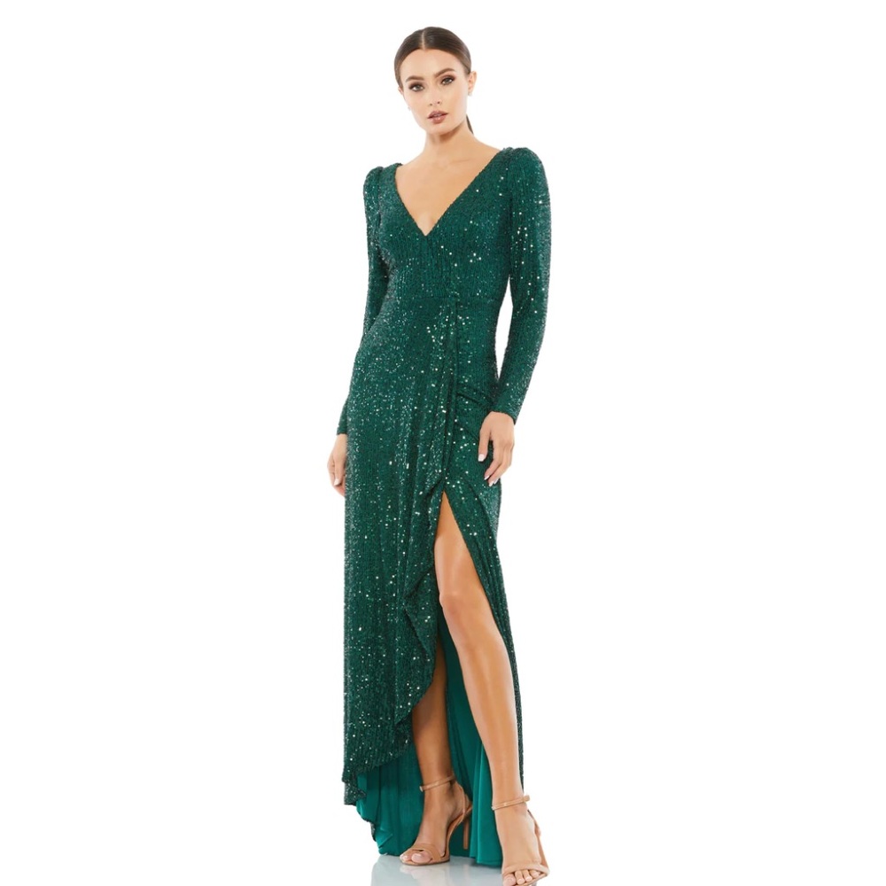 Mac Duggal Sequin Wrap Evening Gown Maxi Dress 26395 NWT